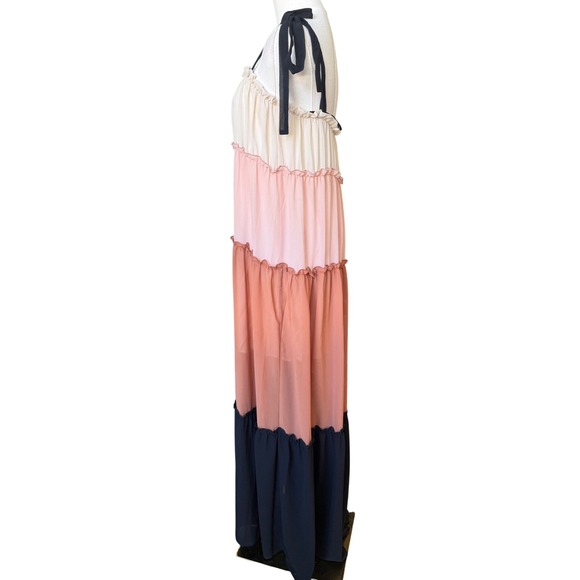 Fanco Boho Tiered Colorblock Maxi Dress Size S Cottagecore Resort Romantic Flowy - Picture 6 of 11